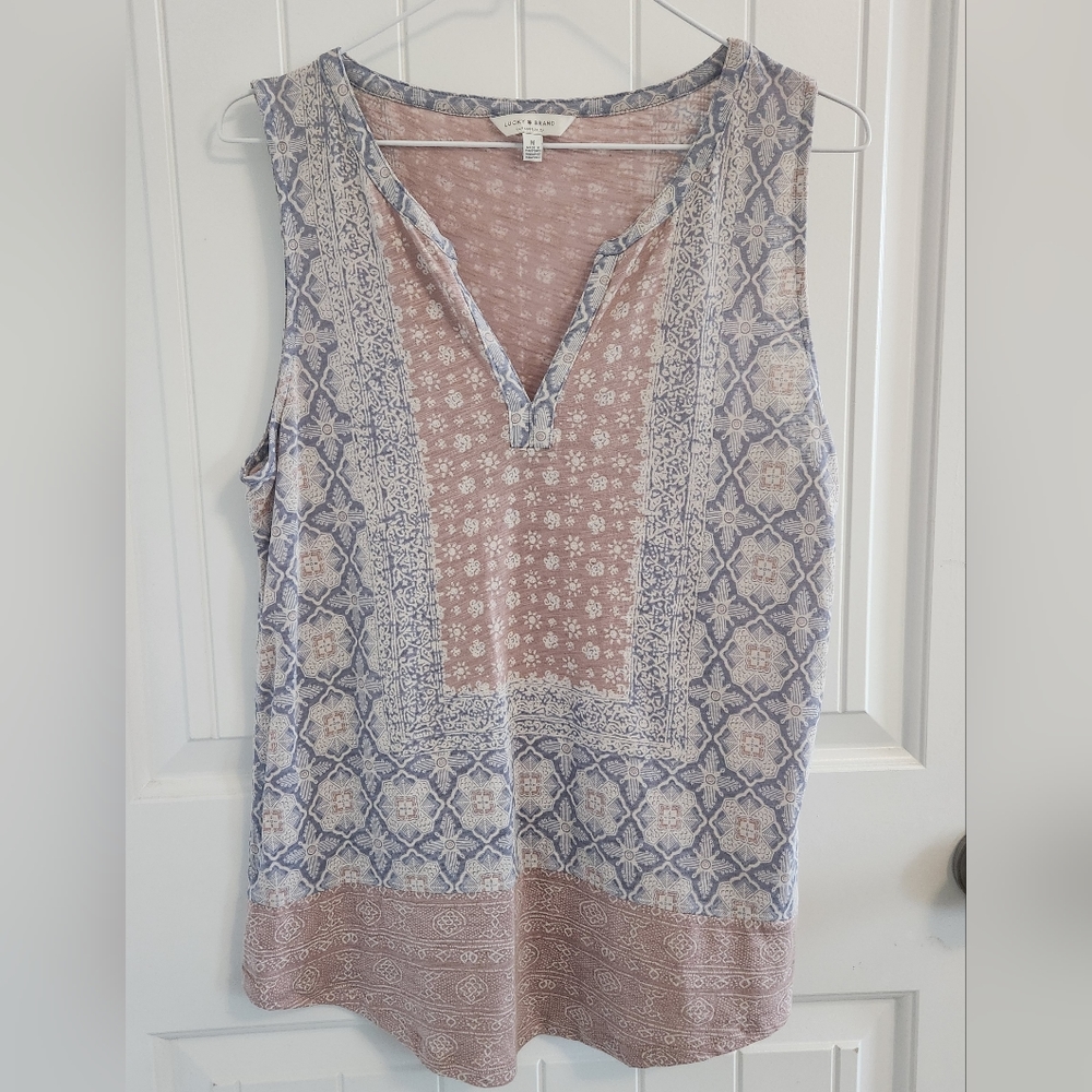 Lucky Brand Sleeveless Blue & Pink Boho Knit Tank Top Size Medium